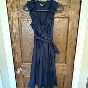 American Living by Ralph Lauren Navy 100% Linen Midi Dress Size 6